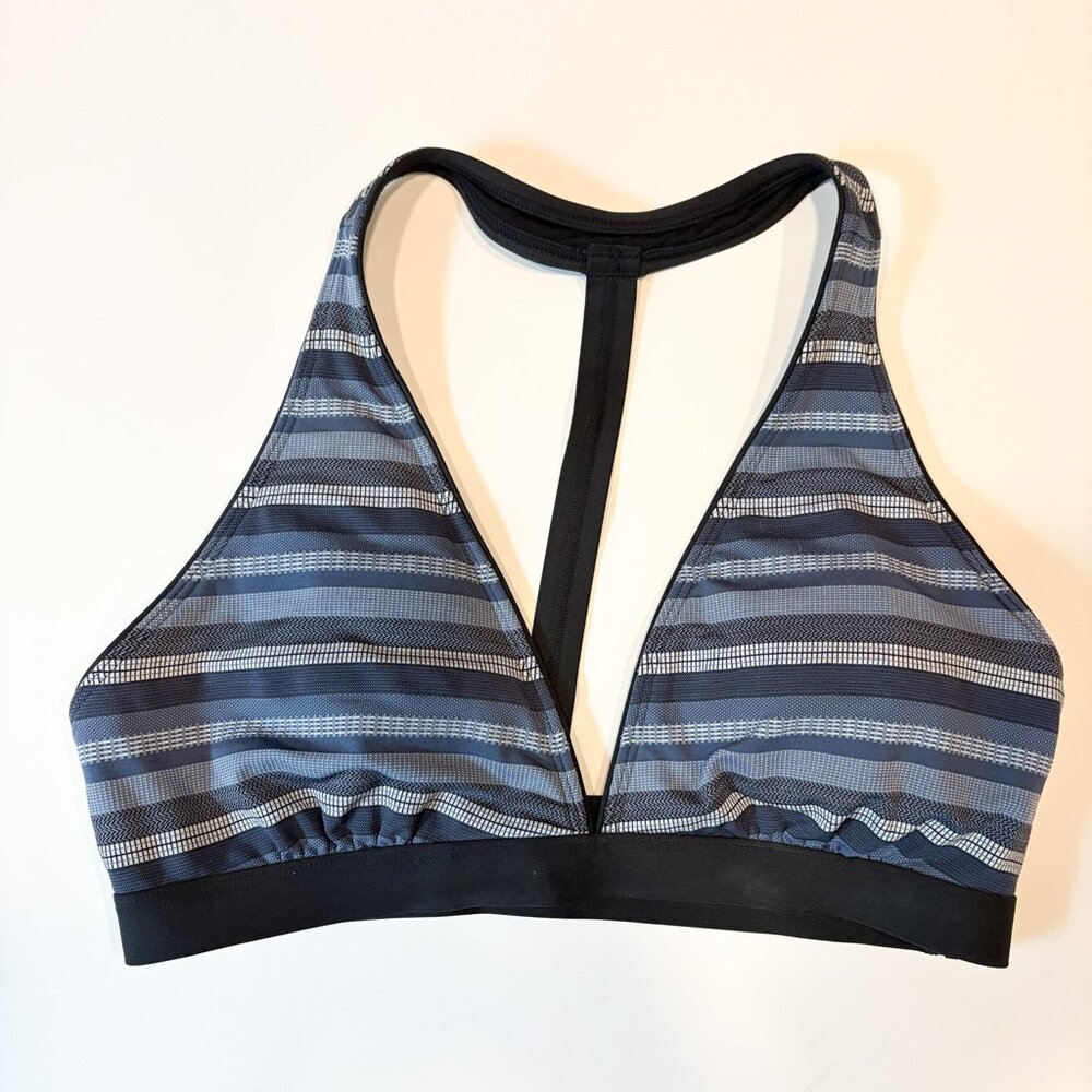 Athleta Navy and Charcoal Striped Bikini Top